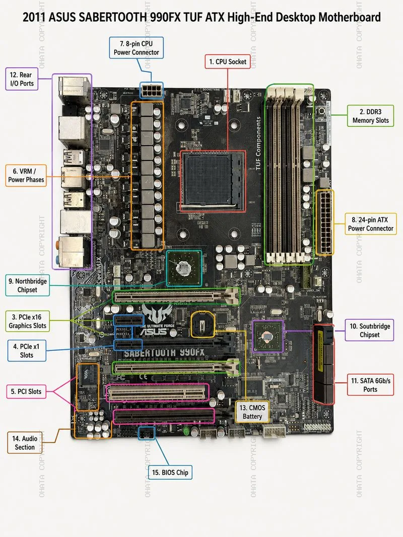 2011 asus sabertooth 990fx tuf atx high end desktop motherboard scrap identification Show All